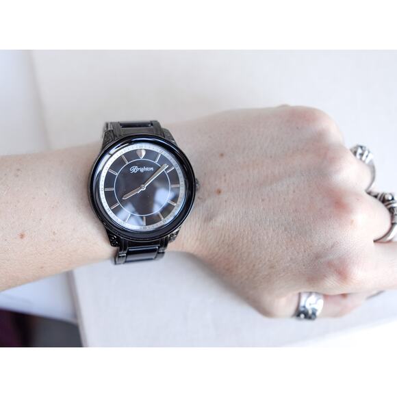 Brighton Carpinteria Watch Dark Bronze Black Acrylic Chunky Retired Quartz 7.5" - Picture 12 of 12